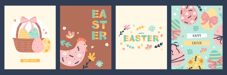 Happy Easter set of cute greeting card or posterのイラスト素材