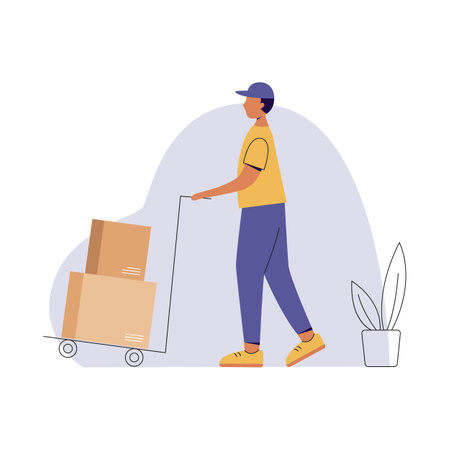 Vector illustration of courier with cardboard boxのイラスト素材