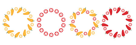 Hand drawn bell pepper vegetables frame setのイラスト素材