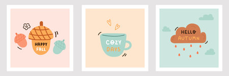 Fall season template collection with letteringのイラスト素材