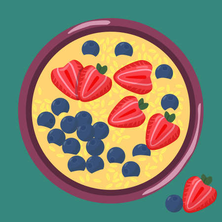 A bowl of muesli with fresh berries top view. Background. Healthy lifestyle, diet, healthy food and breakfastのイラスト素材