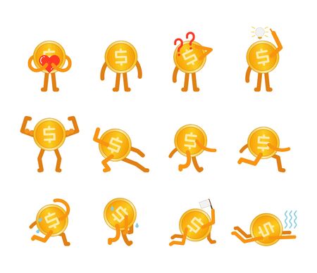dolar man in different pose, love, stand, confused, idea, strong, walk, run, tired and many more, vector illustratorのイラスト素材