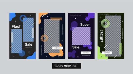 Sale mobile template collection for promotion sale with geometric style. Editable mobile banner for stories or social media post, web and internet. Promotion sale bundleのイラスト素材