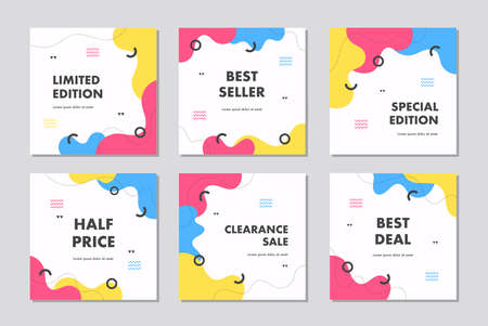 Set of editable sale square banner template. Mobile banner for social media post and web/internet ads. Sale banner adversiter template with abstract background and colorful concept.のイラスト素材