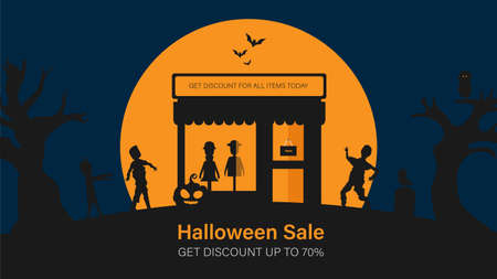 Happy halloween sale banner for website. Halloween holiday event. Flash sale on halloween. Halloween vector illustrationのイラスト素材