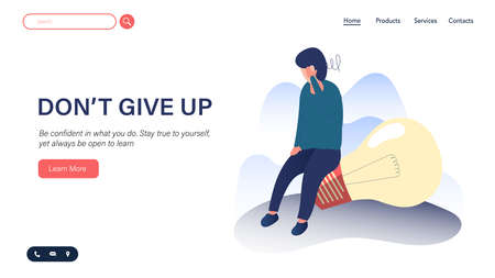 Man sit on the lamp. Man give up and surrender vector illustration. Website Landing Page, Web Page for business, Finance page template.のイラスト素材