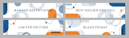 Abstract geometric sale banner template collection for promotion sale. Editable banner for social media post, website and internet ads.のイラスト素材