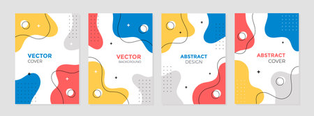 Vector set of abstract dynamic modern fluid cover background.のイラスト素材