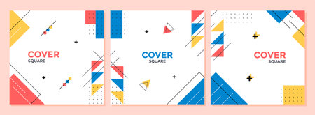 Vector set of abstract geometric cover background with minimal trendy style. Square banner template for social media posts, banners design, web or internet ads.のイラスト素材