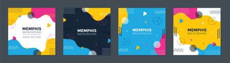 Abstract Colorful Memphis Square Background. Trendy geometric abstract square template.のイラスト素材