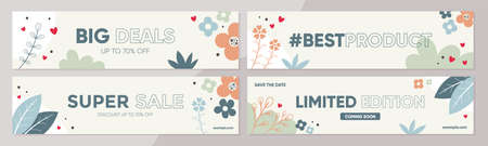 Sale banner template collection for promotion sale. Editable banner for social media post, website and internet ads.のイラスト素材