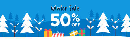 Flat design winter sale promo banner setのイラスト素材