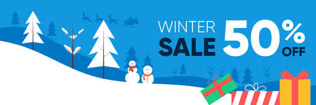 Flat design winter sale promo banner setのイラスト素材