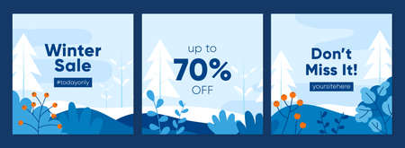 Flat design winter sale promotion square banner set. Social media post and feed templateのイラスト素材