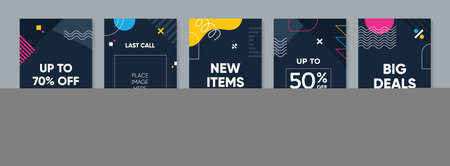 Abstract Colorful Memphis Square Background. Trendy geometric abstract template for social media post or advertisement.のイラスト素材