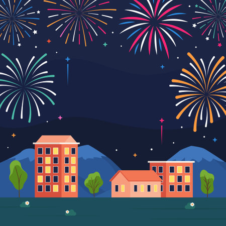 New Year Fireworks Square Background for Social Media Post or Greeting Cardのイラスト素材