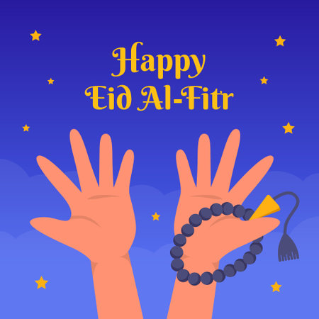 A poster for the happy eid al fitr with hand pray conceptのイラスト素材