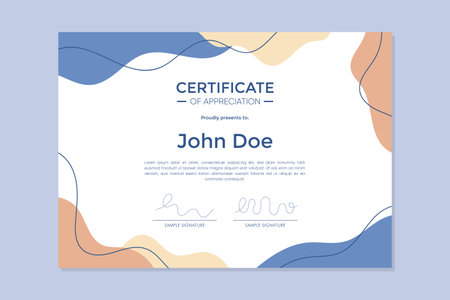Certificate of Appreciation template with abstract wavy line colorful style design.のイラスト素材