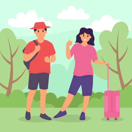 Happy Couple Traveling Around the Worldのイラスト素材