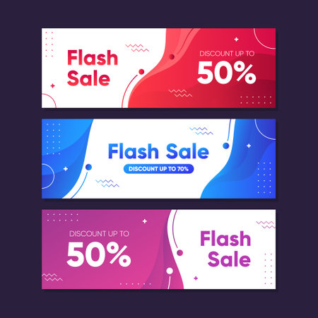 Dynamic modern fluid horizontal banner for sale banners. Sale banner template design, Flash sale special offer set. Vector illustrationのイラスト素材