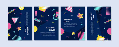 Set of abstract geometric memphis templates. Universal cover Designs for Annual Report, Brochures, Flyers, Presentations, Leaflet, Magazine.のイラスト素材