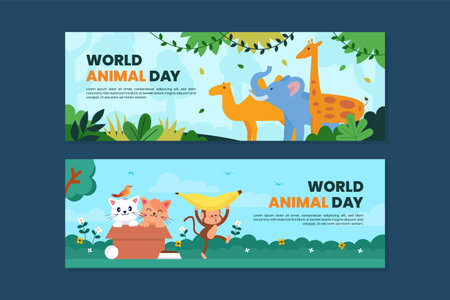 World Animal Day Celebration Horizontal Banner Layout Collection Setのイラスト素材