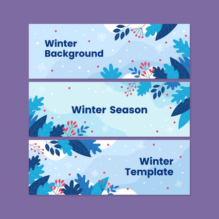 Set of Winter Season Banner Template Collection with Abstract Leavesのイラスト素材