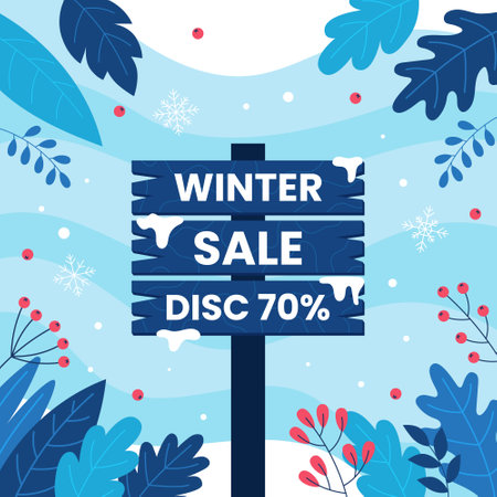Flat Design Winter Sale Promotion Discount Season Celebration for Social Media Postのイラスト素材