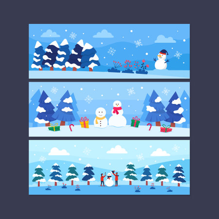 Set of Winter Season Banner Template Collection Able to use For Celebrating Christmas and New Yearのイラスト素材