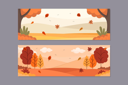 Autumn Scenery Season Event Banner Template Collection Setのイラスト素材