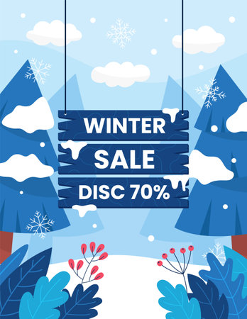 Flat Design Winter Promotion Sale to Celebrate Christmas and New Year Poster Advertising Templateのイラスト素材