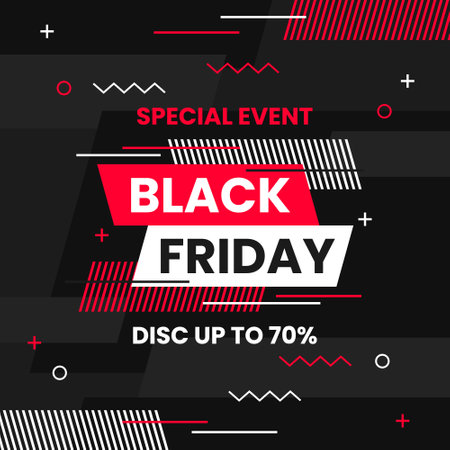 Black Friday Sale square banner template for social media posts, mobile apps, banners design, web or internet ads. Trendy abstract square template with geometric shapeのイラスト素材