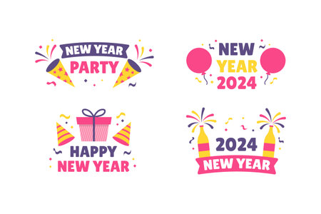 Happy New Year 2024 Celebration Stickers Collection Setのイラスト素材