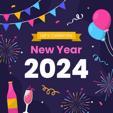 New Year Celebration Post for Social Media Post or Square Background Templateのイラスト素材
