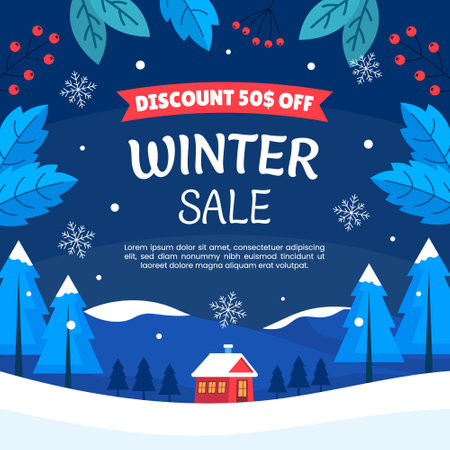 Flat Design Winter Sale Promotion Discount Season Celebration for Social Media Postのイラスト素材