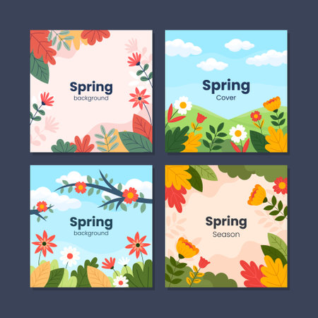 Spring season template for social media posts, mobile apps, banners design, web and internet ads. Trendy abstract square template with colorful concept.のイラスト素材