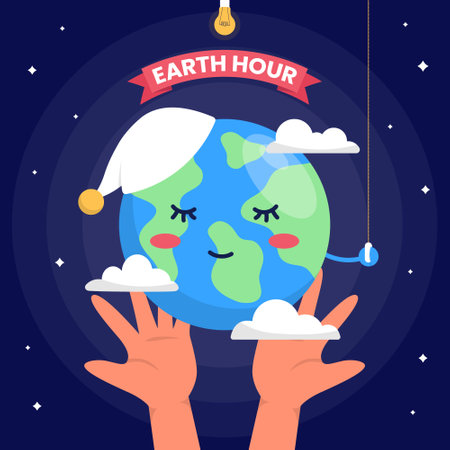 Earth Hour Day with Planet Sleeping and Lightbulb Conceptのイラスト素材