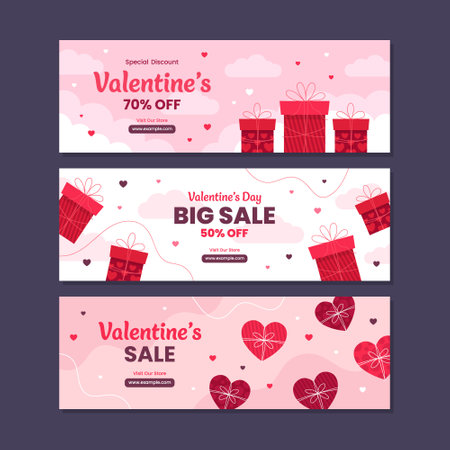 valentine's day promotion discount sale horizontal banner template collectionのイラスト素材