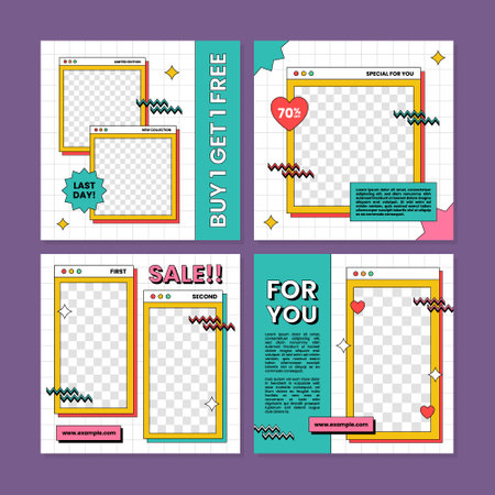 Trendy geometric abstract discount sale promotion for social media post. Abstract Colorful Frame Retro Background Templateのイラスト素材