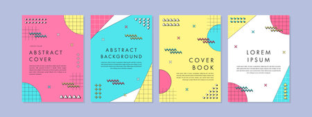 Set of abstract geometric memphis templates. Universal cover Designs for Annual Report, Brochures, Flyers, Presentations, Leaflet, Magazineのイラスト素材