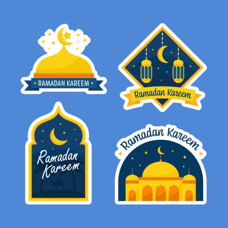 Ramadan Kareem Labels or Stickers Collection Set. Happy Eid Mubarak Celebrationのイラスト素材