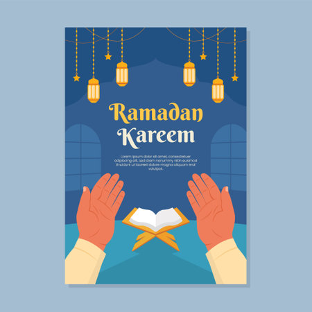 Ramadan Kareem Poster or Banner Template. Happy Eid Mubarak Celebrationのイラスト素材