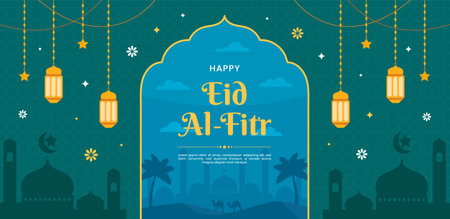 Ramadan Kareem Background or Wallpaper Template. Happy Eid Mubarak Celebrationのイラスト素材
