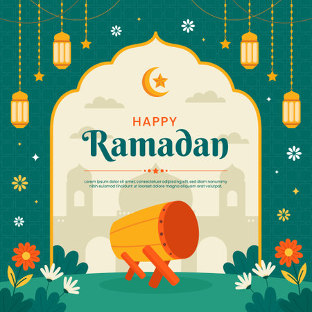 Ramadan Kareem Background or Wallpaper Template. Happy Eid Mubarak Celebrationのイラスト素材