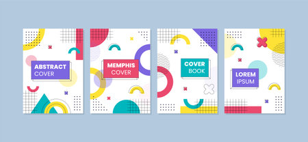 Set of abstract geometric memphis templates. Universal cover Designs for Annual Report, Brochures, Flyers, Presentations, Leaflet, Magazineのイラスト素材