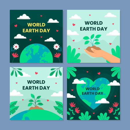 Earth Day Social Media Template Collection Set. International Mother Earth Dayのイラスト素材