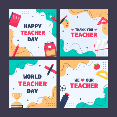 World Teacher Day Social Media Template Collectionのイラスト素材