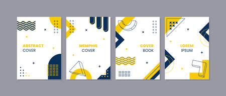 Set of abstract geometric memphis templates. Universal cover Designs for Annual Report, Brochures, Flyers, Presentations, Leaflet, Magazineのイラスト素材