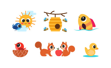 Cute animals collection set for babies and kids with simple shapeのイラスト素材