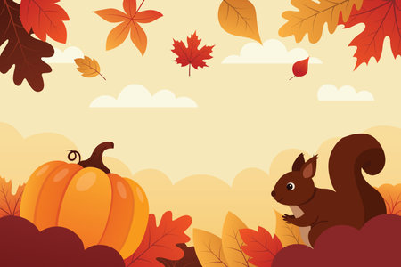 Autumn Falling Leaves Background. October foliage wave frame. Thanksgiving day card. Oak leaves decor september poster. Orange plant.のイラスト素材